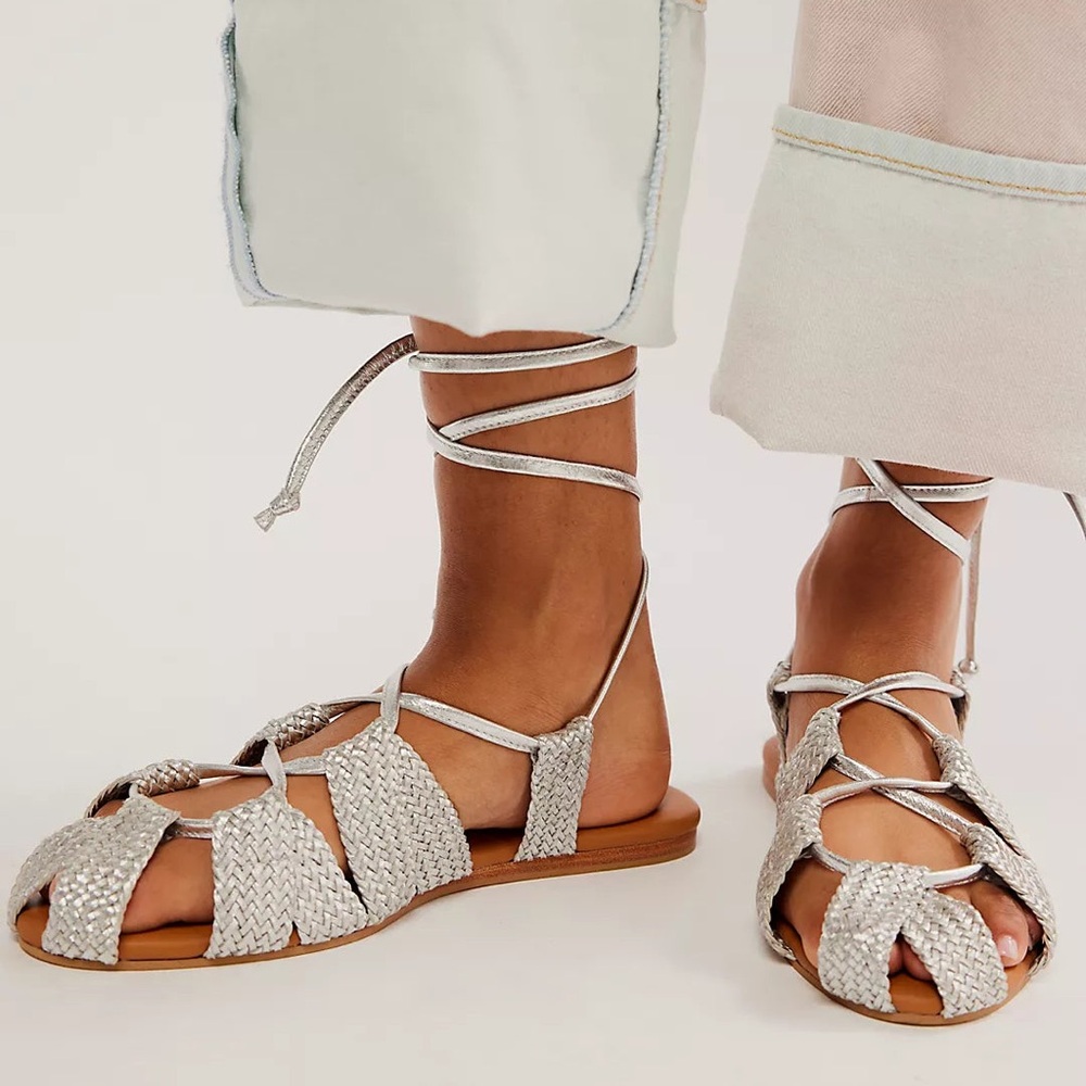 Free People Sunny Gilly Flat in Silver Leather